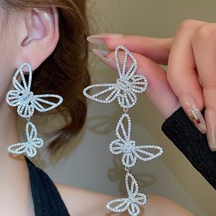 小众轻奢高级感长款流苏蝴蝶新娘耳环气质名媛圆脸显瘦耳饰大气