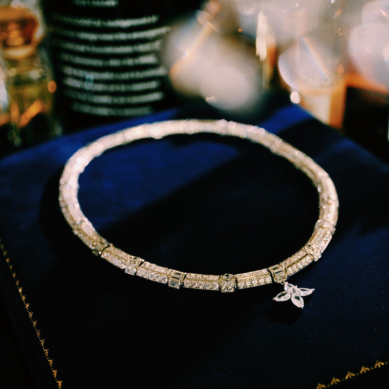 法式高级感轻奢满钻老花新娘晚礼服主婚纱项链配饰锁骨choker颈链