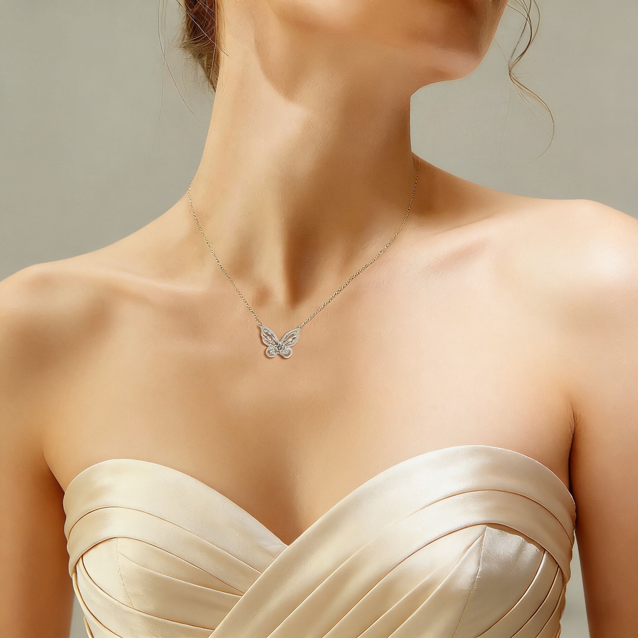 轻奢小众高级感法式925银莫桑石项链新娘主婚纱晚礼服配饰锁骨链