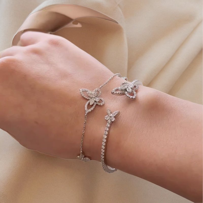 高级感轻奢925纯银镀金锆石手链手镯开口小众欧美时尚简约设计感