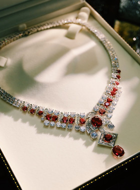 红色高级感法式镀金舞台晚宴宝石项链新娘晚礼服主婚纱配饰轻奢