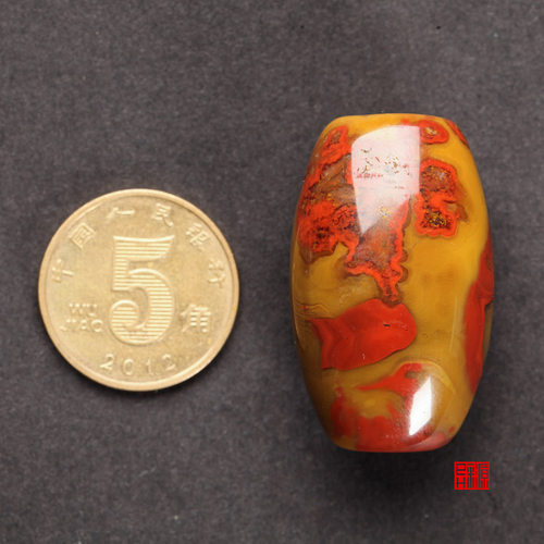 20mm勒子精品战国红玛瑙 桶珠 红黄丝缟 背云腰珠 手串配饰AT0726