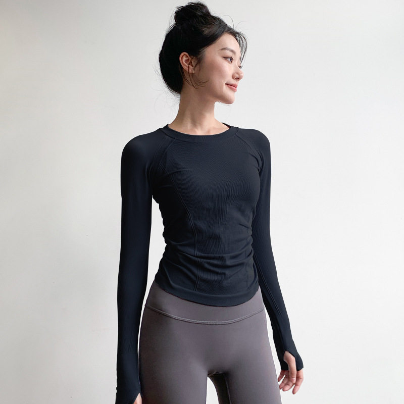 秋冬款圆领长秀瑜伽服上衣女紧身高弹显瘦运动跑步速干健身训练服
