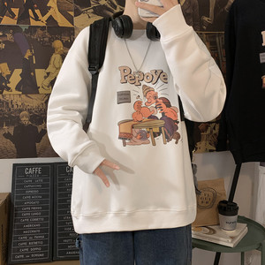 2021春季新款 港风宽松男士套头打底衫卡通印花卫衣.W727图片