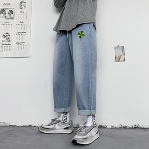 2021春夏新品刺绣直筒牛仔裤男潮流韩版百搭宽松A171-NK6003-P55图片
