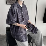 @港风2021夏季潮流印花男士短袖衬衣休闲宽松衬衫C35-P40控58，男装衬衫，电商A171