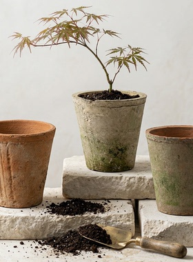 手工粗陶复古透气瓦盆陶盆多肉陶土盆兰花老式红陶蝴蝶兰小花盆