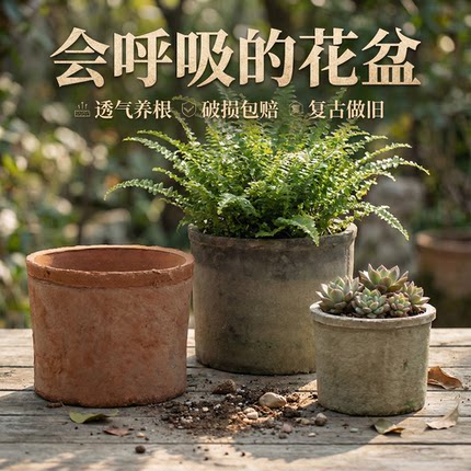 直小矮筒陶瓷花盆小多肉陶土盆老式瓦盆迷你红陶家用仙人掌陶盆黑