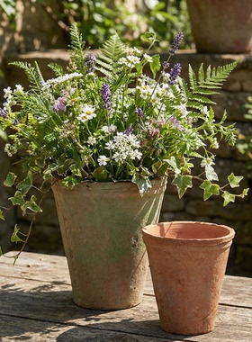 粗陶侘寂风兰花陶土花盆三角梅透气大口径家用控根泥瓦盆陶瓷陶盆