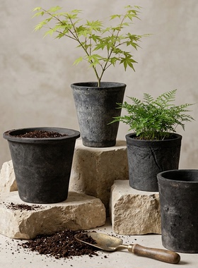 MrsTAO黑陶复古陶土花盆黑色园艺装饰用品种植盆栽多肉陶盆瓦盆