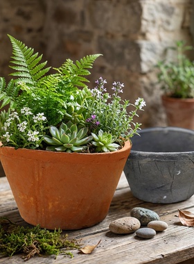 异形兰花花盆ins风做旧水仙瓦盆家用透气复古绿萝蝴蝶兰老式陶盆