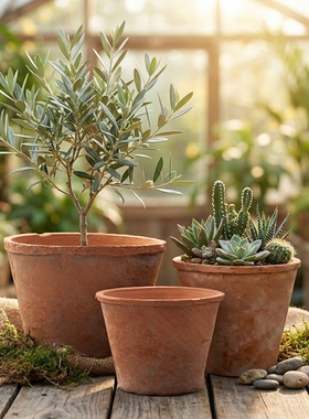 MrsTAO红陶多肉复古陶土花盆陶瓷花器粗陶透气吸水泥瓦盆老式陶盆