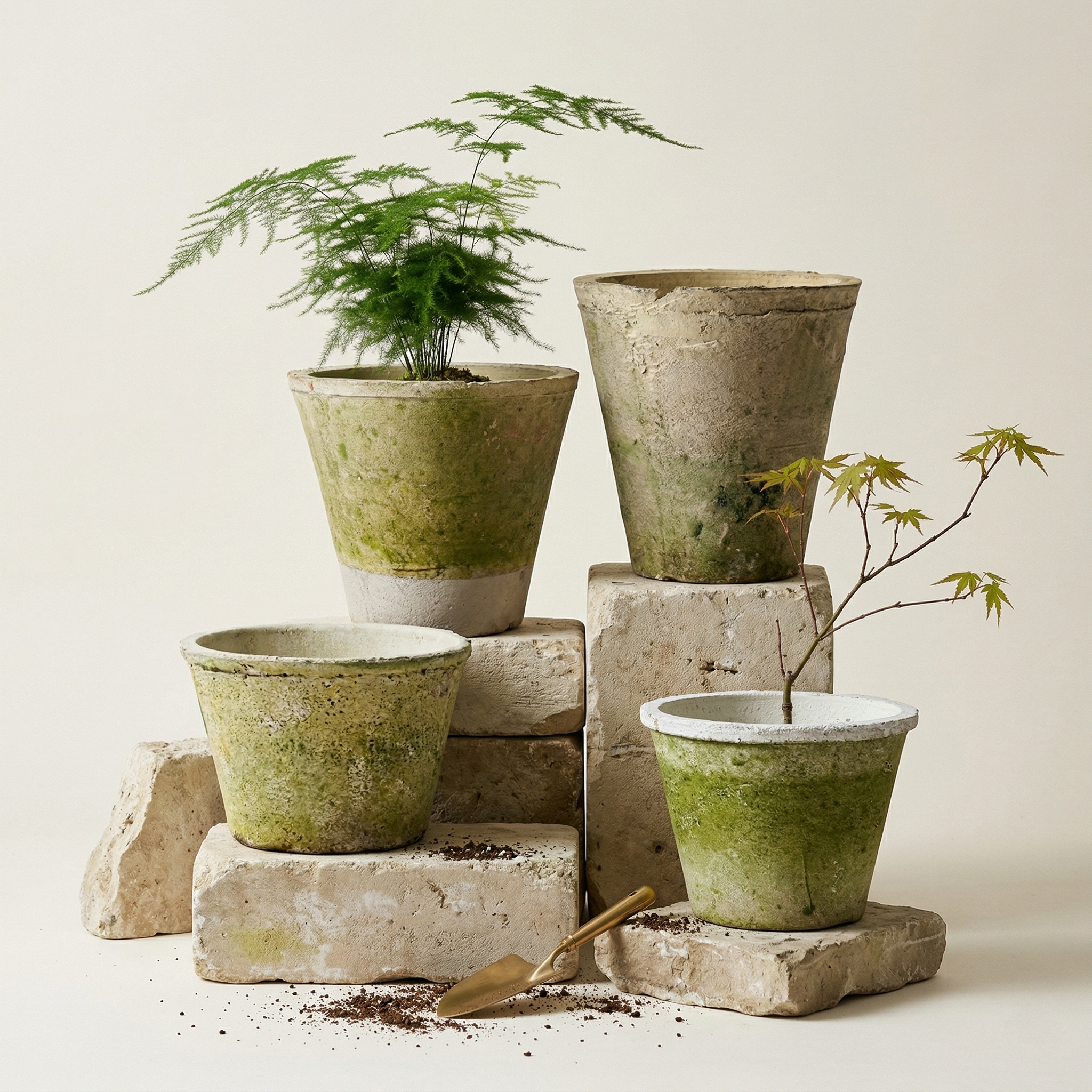复古青苔粗陶花盆陶瓷多肉瓦盆侘寂风陶土盆透气家用兰花种植陶盆