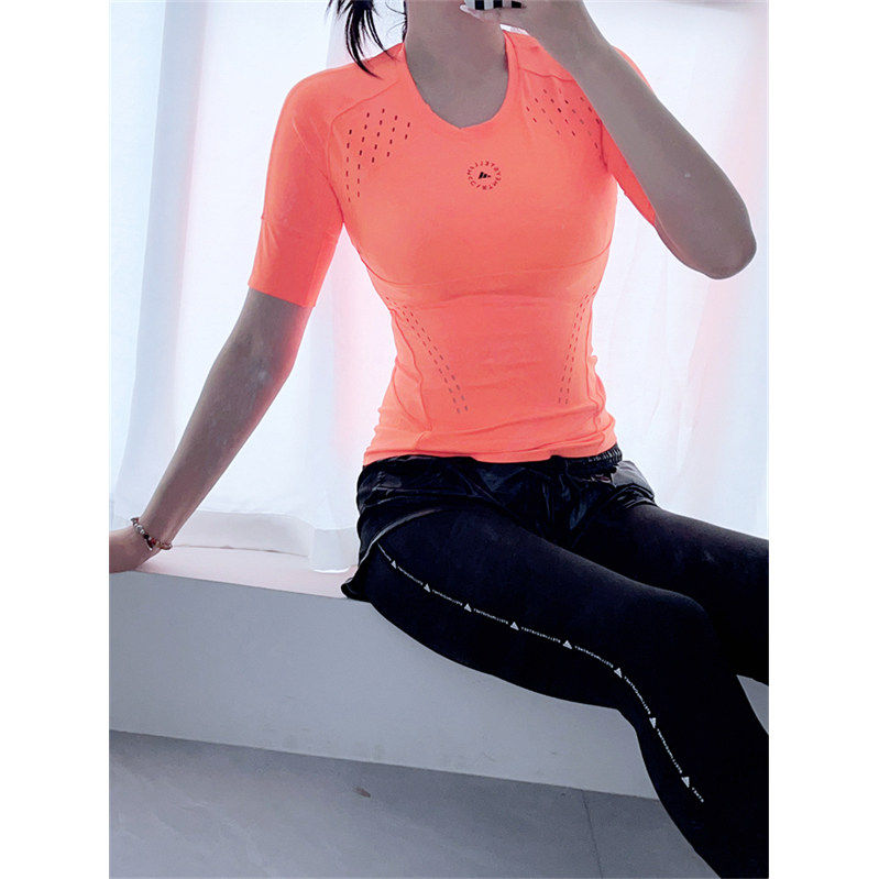 专柜正品 adidas stella McCartney 女子别致面料紧身运动健身T恤