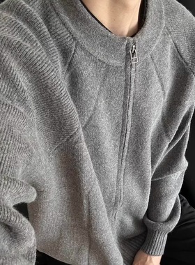 WHICHONE美式复古圆领拉链针织开衫男休闲宽松慵懒风毛衣外套