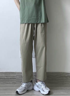 WHICHONE 日系夏季宽松纯色复古轻薄九分裤百搭直筒裤工装裤
