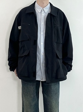 WHICHONE 日系春季机能工装口袋翻领宽松夹克百搭外套