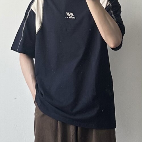 WHICHONE日系夏季新款拼接T恤