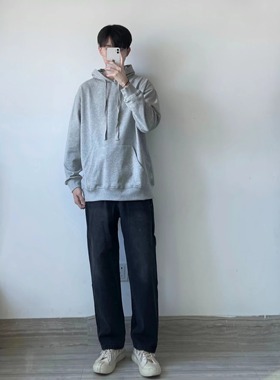 WHICHONE 日系春季新款基础款毛圈宽松连帽卫衣