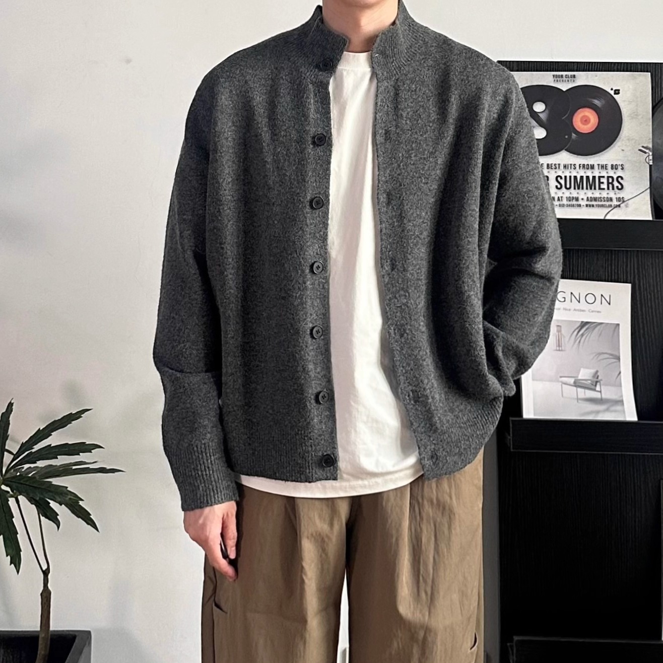 WHICHONE日系秋季半高领慵懒风休闲开衫毛衣针织衫外套