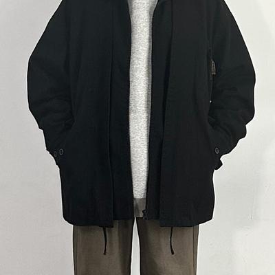 WHICHONE 日系cleanfit假两件工装夹克落肩宽松水洗立领风衣外套