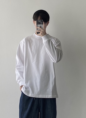 WHICHONE 日系秋季260G重磅全棉纯色圆领基础款宽松长袖T恤