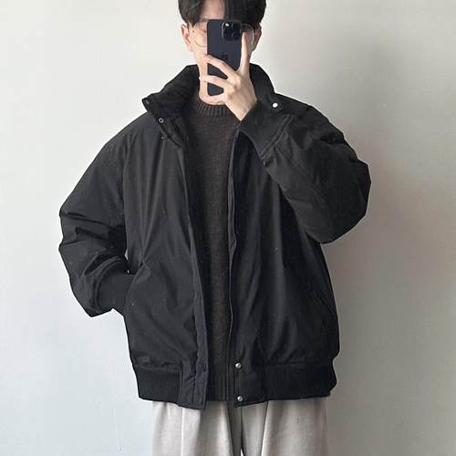 WHICHONE 冬季日系复古宽松保暖立领羽绒服面休闲加厚白鸭绒外套