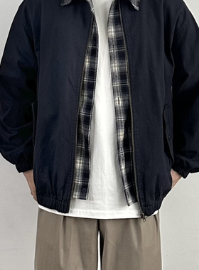 WHICHONE 日系秋季复古拼接假两件夹克男宽松休闲翻领夹克外套