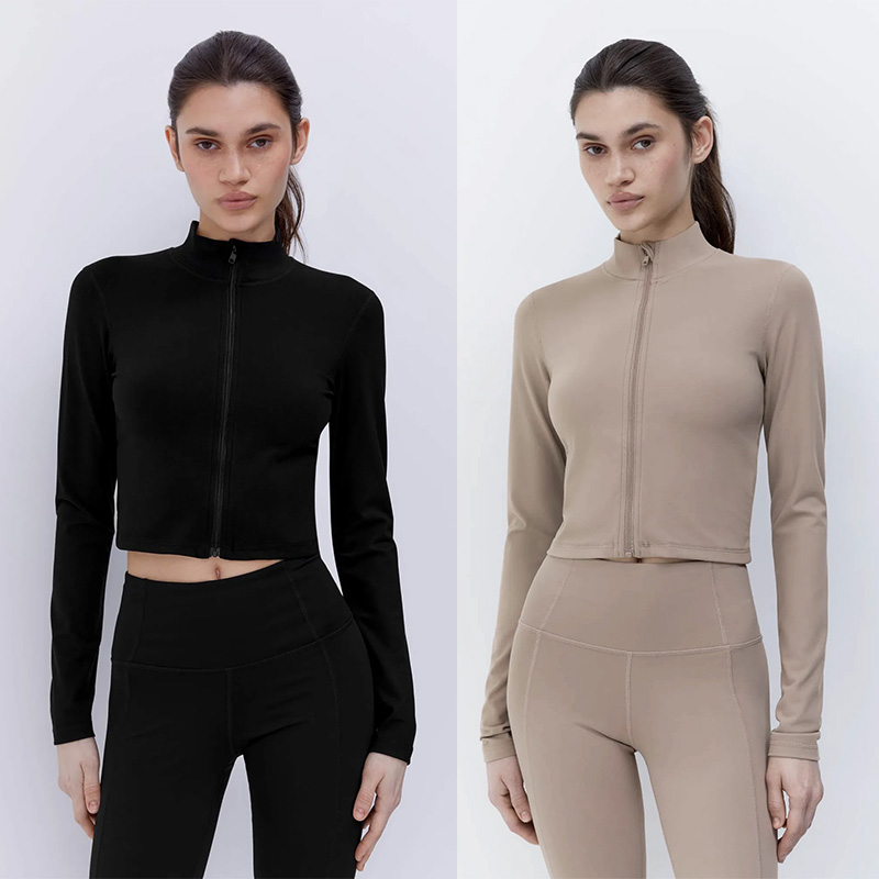 原单女款高弹修身健身衣显身材速干紧身运动夹克吸汗透气户外防晒