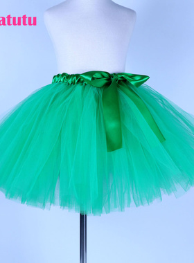 绿色tutu儿童蓬蓬裙女公主裙演出服跳舞蹈半身草短裙网纱舞台装