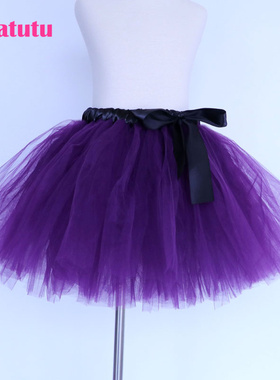 深紫色tutu儿童蓬蓬裙女公主裙演出服跳舞蹈半身草短裙网纱舞台装
