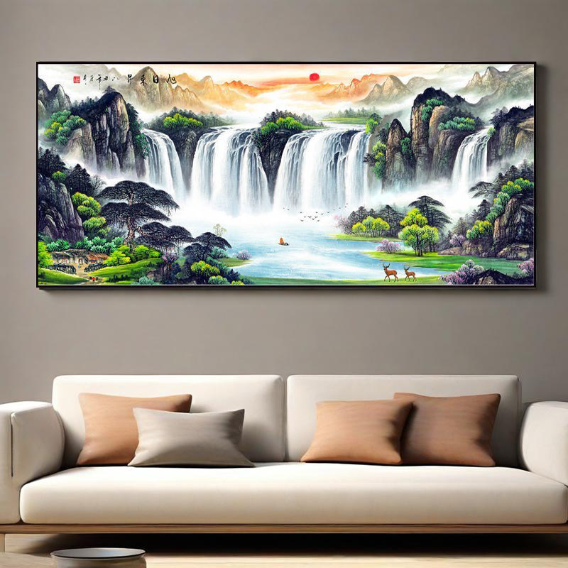 旭日东升装饰画大气山水画客厅背景墙画壁画挂画国画新中式办公室