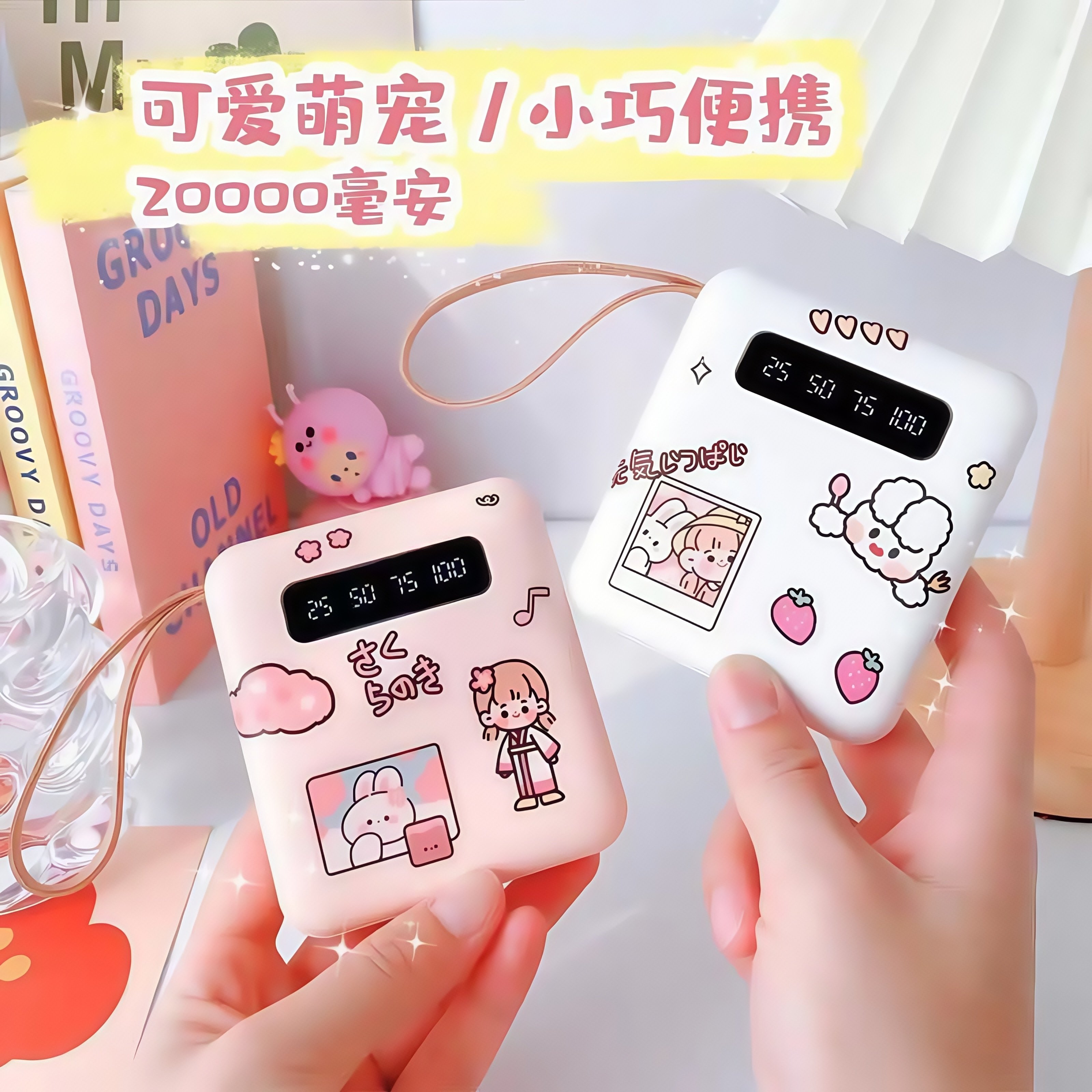 小巧可爱自带线充电宝20000毫安oppovivo华为手机通用移动电源1万