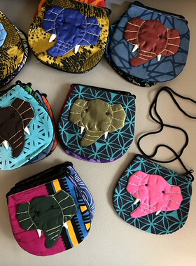 B版 14x13cm泰国手工艺术拼布小象零钱包收纳包卡包儿童成人挎包