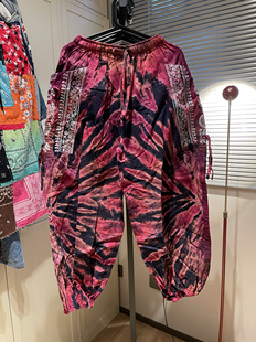 4号红粉图腾泰国艺术扎染纯棉宽松阔腿长裤有口袋裤长102臀围130