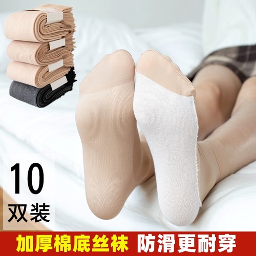 春秋冬加厚短丝袜女短防勾丝耐磨薄款棉底防滑黑色肉色天鹅绒袜子 - 封面