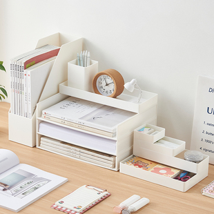 日式桌面文件收纳盒抽屉储物盒文件架多层A4文件夹收纳筐整理盒子