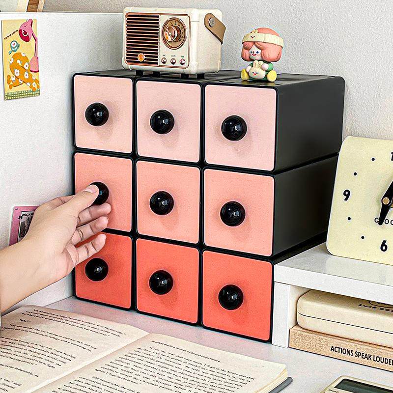 抽屉式桌面收纳盒可叠加化妆品口红学生文具整理盒多巴胺储物盒子,收纳整理,桌面收纳盒,淘宝优惠券,粉丝福利购,淘宝优惠卷