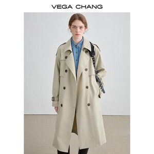 女纯色中长款秋季雅丹风收腰风衣时尚外套百搭双排扣春秋气质宽松图片