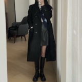 2026春秋新款黑色毛呢外套赫本风中长款小个子加厚呢大衣p97-k158，女装毛呢外套，浙宝318