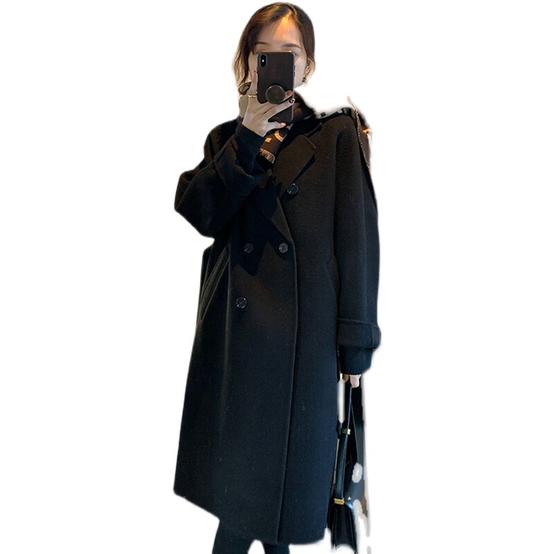 燕麦色毛呢外套女中长款韩系呢子大衣2022年春秋季新款小个子加厚,女装毛呢外套,浙宝318