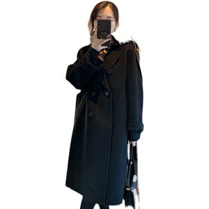 燕麦色毛呢外套女中长款韩系呢子大衣2022年春秋季新款小个子加厚图片