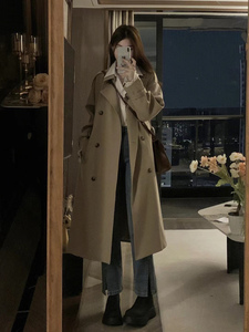 卡其风衣外套女中长款2025春秋新款韩系小个子英伦风高级p97-k158图片