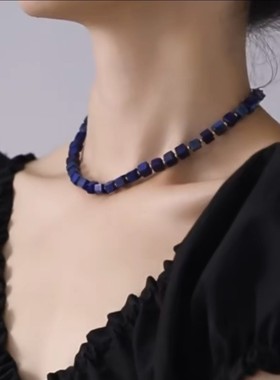 轻奢青金石6mm方块项链手链套装