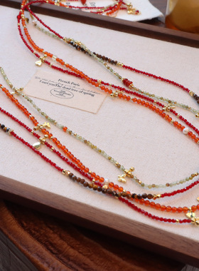 轻奢多层天然玛瑙虎眼石叠戴项链