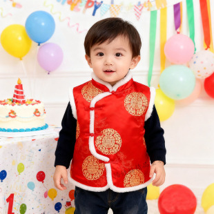 婴儿马甲外穿加棉秋冬加绒棉背心女男宝宝坎肩黄马褂儿童123456岁