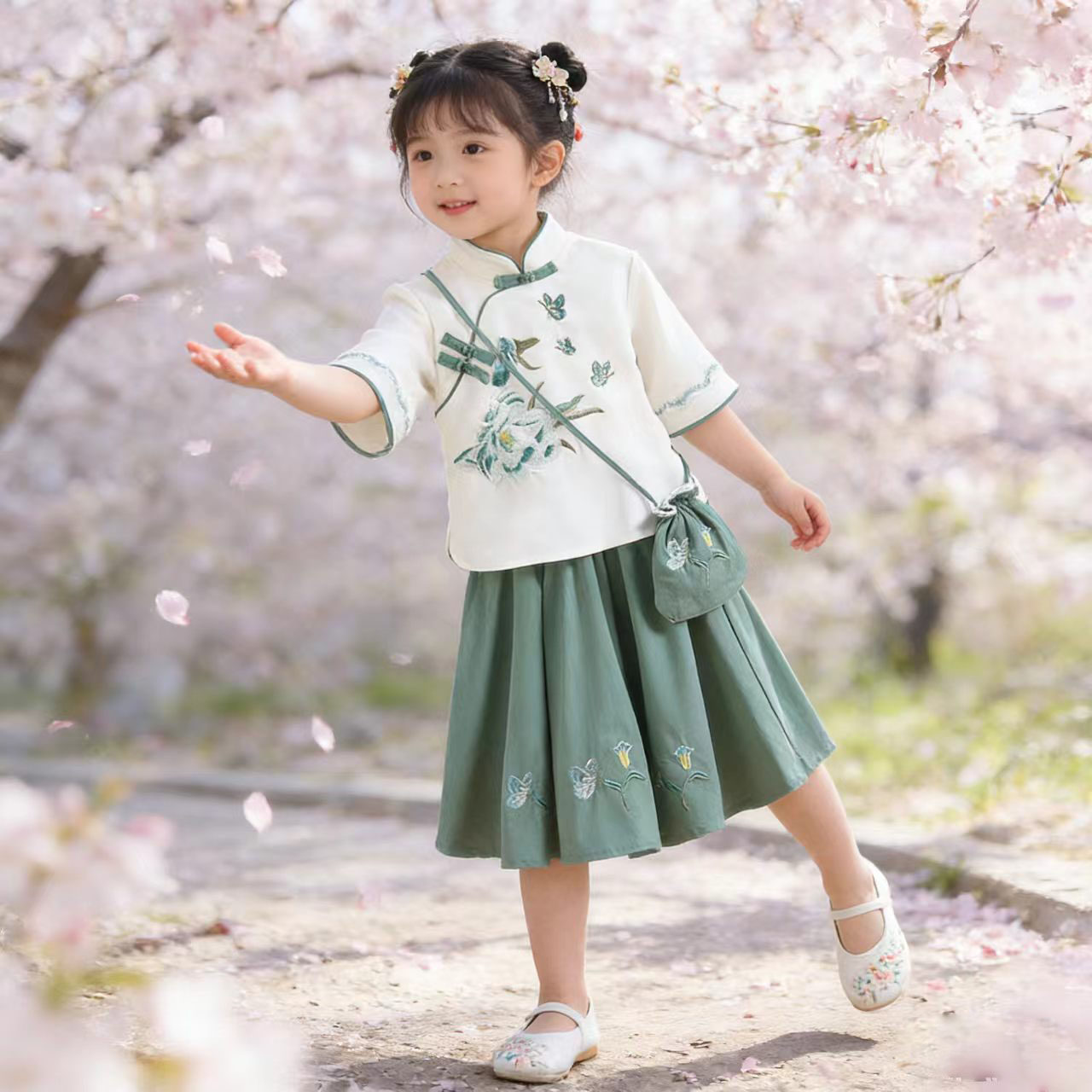 女童汉服春夏季2026新款改良儿童旗袍裙超仙花朵纱纱裙中国风童装