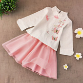 断码 中国风仙女纱裙小女孩表演服民国风 清货女童汉服春夏宝宝古装