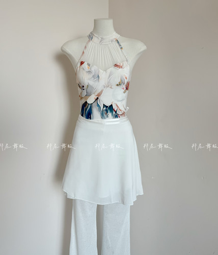邦尼舞蹈服女吊带练功服新款油画印花形体服高胯舞蹈生基训体操服