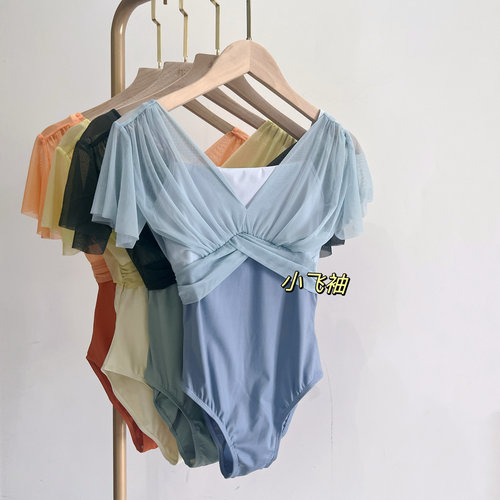 舞蹈服成人芭蕾舞练功服女夏季假两件小飞袖艺考高胯形体服体操服